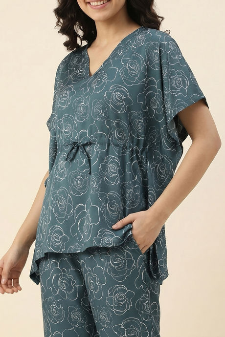 Zivame Satin Kaftan Loungewear Set - Sagebrush Green — image 5